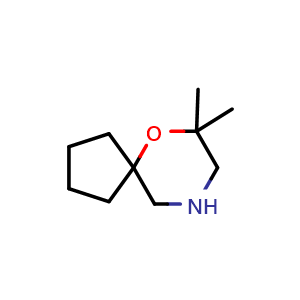 Chemical structure of 7,7-dimethyl-6-oxa-9-azaspiro[4.5]decane , CAS 1488879-96-4, AChemBlock Q58038
