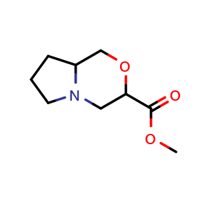 Chemical structure of methyl hexahydro-1H-pyrrolo[2,1-c][1,4]oxazine-3-carboxylate , CAS 1803582-95-7, AChemBlock Q58039