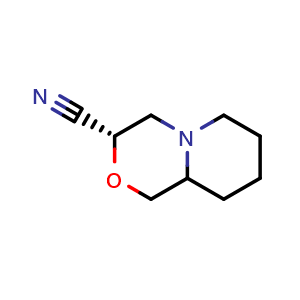 Chemical structure of (3S)-octahydropyrido[2,1-c][1,4]oxazine-3-carbonitrile , CAS 1461698-14-5, AChemBlock Q58040