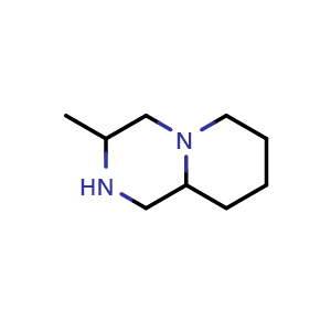 Chemical structure of 3-methyloctahydro-2H-pyrido[1,2-a]pyrazine , CAS 5015-92-9, AChemBlock Q58045