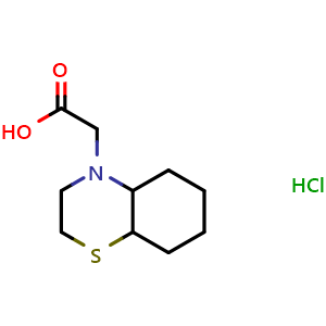 Chemical structure of 2-(octahydro-4H-benzo[b][1,4]thiazin-4-yl)acetic acid hydrochloride , CAS 1590697-82-7, AChemBlock Q58065