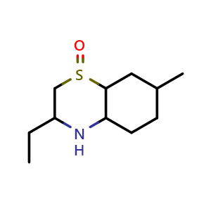 Chemical structure of 3-ethyl-7-methyloctahydro-2H-benzo[b][1,4]thiazine 1-oxide , CAS 1560007-09-1, AChemBlock Q58066