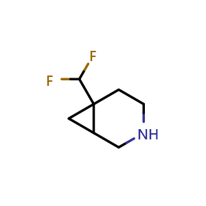 Chemical structure of 6-(difluoromethyl)-3-azabicyclo[4.1.0]heptane , CAS 1258650-06-4, AChemBlock Q58072