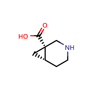 Chemical structure of (1S,6S)-3-azabicyclo[4.1.0]heptane-1-carboxylic acid , CAS 1485826-62-7, AChemBlock Q58092