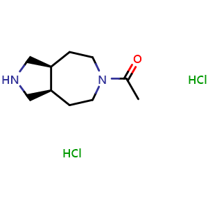 Chemical structure of 1-((3aR,8aS)-octahydropyrrolo[3,4-d]azepin-6(1H)-yl)ethan-1-one dihydrochloride , CAS 1807920-10-0, AChemBlock Q58121