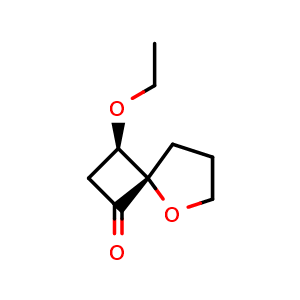 Chemical structure of (3R,4S)-3-ethoxy-5-oxaspiro[3.4]octan-1-one , CAS 1486485-19-1, AChemBlock Q58163