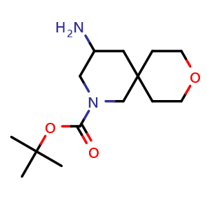 Chemical structure of tert-butyl 4-amino-9-oxa-2-azaspiro[5.5]undecane-2-carboxylate , CAS 2095410-40-3, AChemBlock Q58182