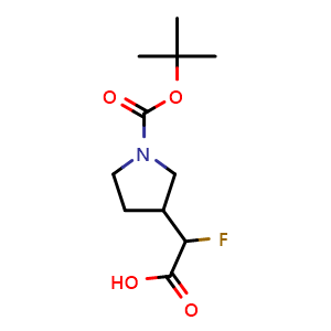 Chemical structure of 2-(1-(tert-butoxycarbonyl)pyrrolidin-3-yl)-2-fluoroacetic acid , CAS 1781164-79-1, AChemBlock Q58183