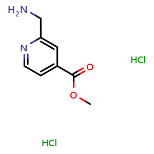 Chemical structure of methyl 2-(aminomethyl)isonicotinate dihydrochloride , CAS 1423031-32-6, AChemBlock Q58189