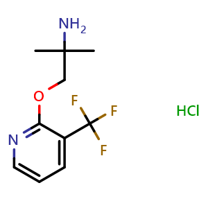Chemical structure of 2-methyl-1-((3-(trifluoromethyl)pyridin-2-yl)oxy)propan-2-amine hydrochloride , CAS 1423034-42-7, AChemBlock Q58190