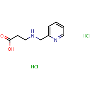 Chemical structure of 3-((pyridin-2-ylmethyl)amino)propanoic acid dihydrochloride , CAS 1171591-14-2, AChemBlock Q58204