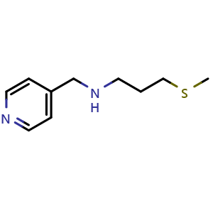 Chemical structure of 3-(methylthio)-N-(pyridin-4-ylmethyl)propan-1-amine , CAS 1038254-72-6, AChemBlock Q58222