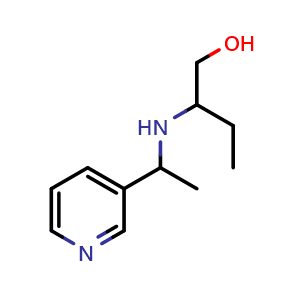 Chemical structure of 2-((1-(pyridin-3-yl)ethyl)amino)butan-1-ol , CAS 1042551-30-3, AChemBlock Q58279
