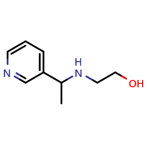 Chemical structure of 2-((1-(pyridin-3-yl)ethyl)amino)ethan-1-ol , CAS 1038306-51-2, AChemBlock Q58296