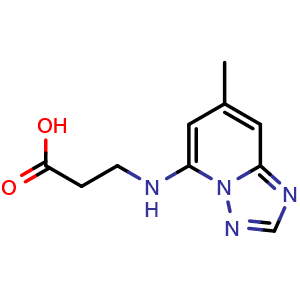 Chemical structure of 3-((7-methyl-[1,2,4]triazolo[1,5-a]pyridin-5-yl)amino)propanoic acid , CAS 1156144-41-0, AChemBlock Q58299