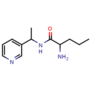 Chemical structure of 2-amino-N-(1-(pyridin-3-yl)ethyl)pentanamide , CAS 1218009-69-8, AChemBlock Q58313
