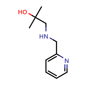 Chemical structure of 2-methyl-1-((pyridin-2-ylmethyl)amino)propan-2-ol , CAS 1179859-40-5, AChemBlock Q58320