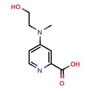 Chemical structure of 4-((2-hydroxyethyl)(methyl)amino)picolinic acid , CAS 1178081-92-9, AChemBlock Q58328