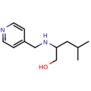 Chemical structure of 4-methyl-2-((pyridin-4-ylmethyl)amino)pentan-1-ol , CAS 1248513-04-3, AChemBlock Q58340
