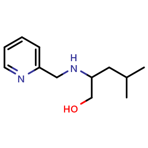 Chemical structure of 4-methyl-2-((pyridin-2-ylmethyl)amino)pentan-1-ol , CAS 1235804-36-0, AChemBlock Q58341