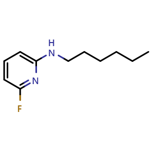 Chemical structure of 6-fluoro-N-hexylpyridin-2-amine , CAS 1343676-37-8, AChemBlock Q58350