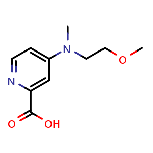 Chemical structure of 4-((2-methoxyethyl)(methyl)amino)picolinic acid , CAS 1249776-67-7, AChemBlock Q58351