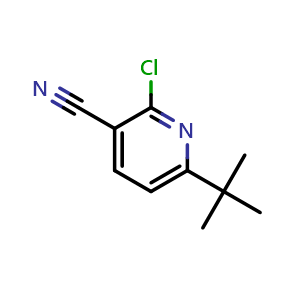 Chemical structure of 6-(tert-butyl)-2-chloronicotinonitrile , CAS 4138-20-9, AChemBlock Q58358