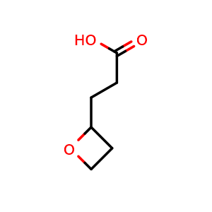 Chemical structure of 3-(oxetan-2-yl)propanoic acid , CAS 1429744-87-5, AChemBlock Q58424