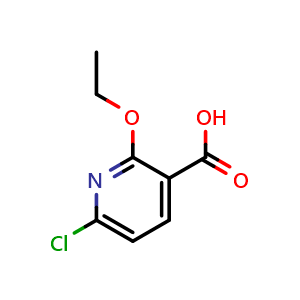 Chemical structure of 6-chloro-2-ethoxynicotinic acid , CAS 1343080-22-7, AChemBlock Q58456
