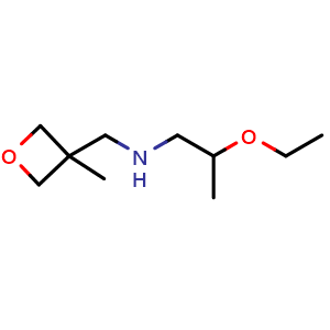 Chemical structure of 2-ethoxy-N-((3-methyloxetan-3-yl)methyl)propan-1-amine , CAS 1600165-70-5, AChemBlock Q58457