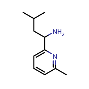 Chemical structure of 3-methyl-1-(6-methylpyridin-2-yl)butan-1-amine , CAS 1343217-98-0, AChemBlock Q58460