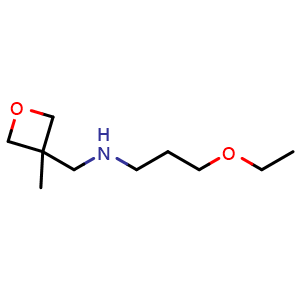 Chemical structure of 3-ethoxy-N-((3-methyloxetan-3-yl)methyl)propan-1-amine , CAS 1341344-70-4, AChemBlock Q58495