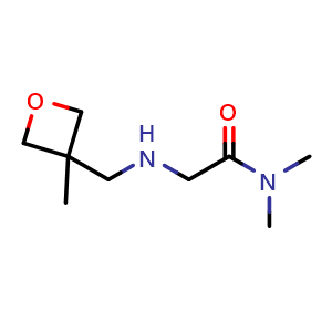 Chemical structure of N,N-dimethyl-2-(((3-methyloxetan-3-yl)methyl)amino)acetamide , CAS 1341950-95-5, AChemBlock Q58496