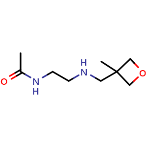 Chemical structure of N-(2-(((3-methyloxetan-3-yl)methyl)amino)ethyl)acetamide , CAS 1343276-34-5, AChemBlock Q58497