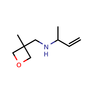 Chemical structure of N-((3-methyloxetan-3-yl)methyl)but-3-en-2-amine , CAS 1600613-70-4, AChemBlock Q58510