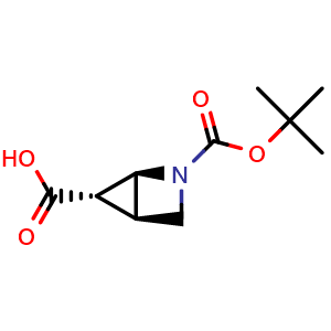 Chemical structure of (1S,4R,5S)-2-(tert-butoxycarbonyl)-2-azabicyclo[2.1.0]pentane-5-carboxylic acid , CAS 1303890-50-7, AChemBlock Q58521
