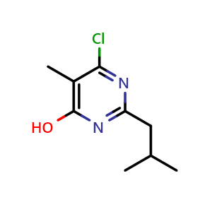 Chemical structure of 6-chloro-2-isobutyl-5-methylpyrimidin-4-ol , CAS 1354949-95-3, AChemBlock Q58550