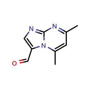 Chemical structure of 5,7-dimethylimidazo[1,2-a]pyrimidine-3-carbaldehyde , CAS 1354951-09-9, AChemBlock Q58559