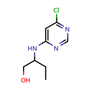 Chemical structure of 2-((6-chloropyrimidin-4-yl)amino)butan-1-ol , CAS 446273-79-6, AChemBlock Q58563
