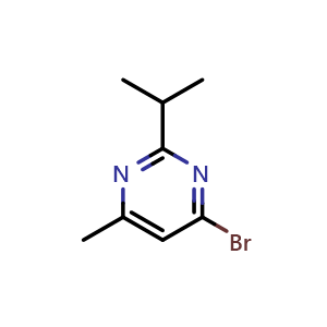 Chemical structure of 4-bromo-2-isopropyl-6-methylpyrimidine , CAS 1134263-20-9, AChemBlock Q58572