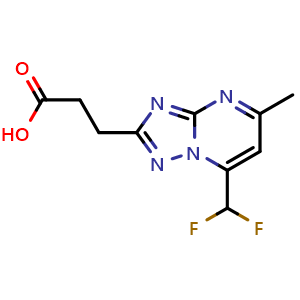 Chemical structure of 3-(7-(difluoromethyl)-5-methyl-[1,2,4]triazolo[1,5-a]pyrimidin-2-yl)propanoic acid , CAS 1018053-30-9, AChemBlock Q58582