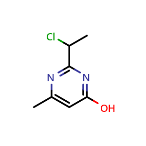 Chemical structure of 2-(1-chloroethyl)-6-methylpyrimidin-4-ol , CAS 1394040-96-0, AChemBlock Q58595