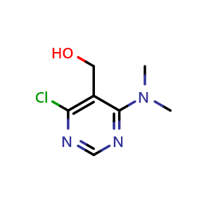 Chemical structure of (4-chloro-6-(dimethylamino)pyrimidin-5-yl)methanol , CAS 1423029-78-0, AChemBlock Q58612