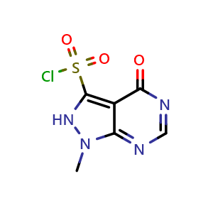 Chemical structure of 1-Methyl-4-oxo-2,4-dihydro-1H-pyrazolo[3,4-d]pyrimidine-3-sulfonyl chloride , CAS 1824070-24-7, AChemBlock Q58613