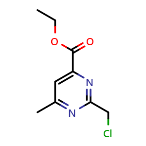 Chemical structure of ethyl 2-(chloromethyl)-6-methylpyrimidine-4-carboxylate , CAS 1240598-21-3, AChemBlock Q58624