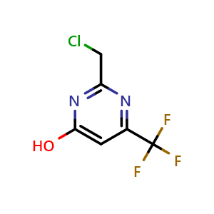 Chemical structure of 2-(chloromethyl)-6-(trifluoromethyl)pyrimidin-4-ol , CAS 1240596-45-5, AChemBlock Q58635