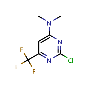 Chemical structure of 2-chloro-N,N-dimethyl-6-(trifluoromethyl)pyrimidin-4-amine , CAS 1334148-14-9, AChemBlock Q58636