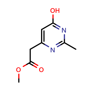Chemical structure of methyl 2-(6-hydroxy-2-methylpyrimidin-4-yl)acetate , CAS 93715-53-8, AChemBlock Q58638