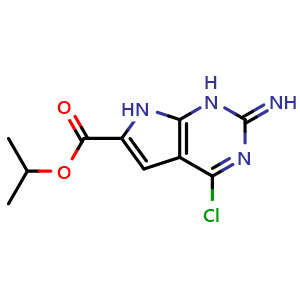Chemical structure of isopropyl 4-chloro-2-imino-2,7-dihydro-1H-pyrrolo[2,3-d]pyrimidine-6-carboxylate , CAS 929973-15-9, AChemBlock Q58640