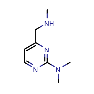 Chemical structure of N,N-dimethyl-4-((methylamino)methyl)pyrimidin-2-amine , CAS 1339619-31-6, AChemBlock Q58660